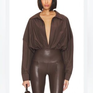 Brown Deep V Satin Blouse - Women Tops